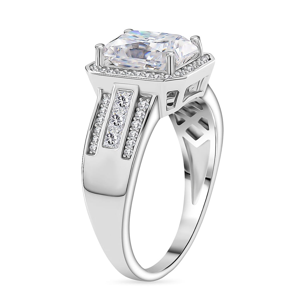 GRA Certified D-VVS1 Moissanite Ring in Rhodium Overlay Sterling Silver  3.48 Ct._8204209_2