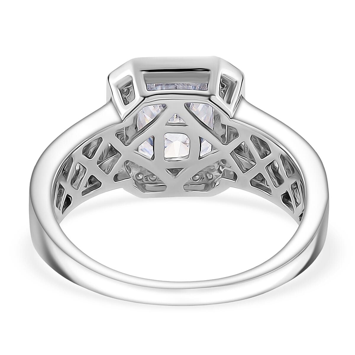 D'joy RADIANTA GRA Certified 3.49 Ct. Moissanite Halo Ring in Rhodium Overlay Sterling Silver (VVS1-D) V32530212 4