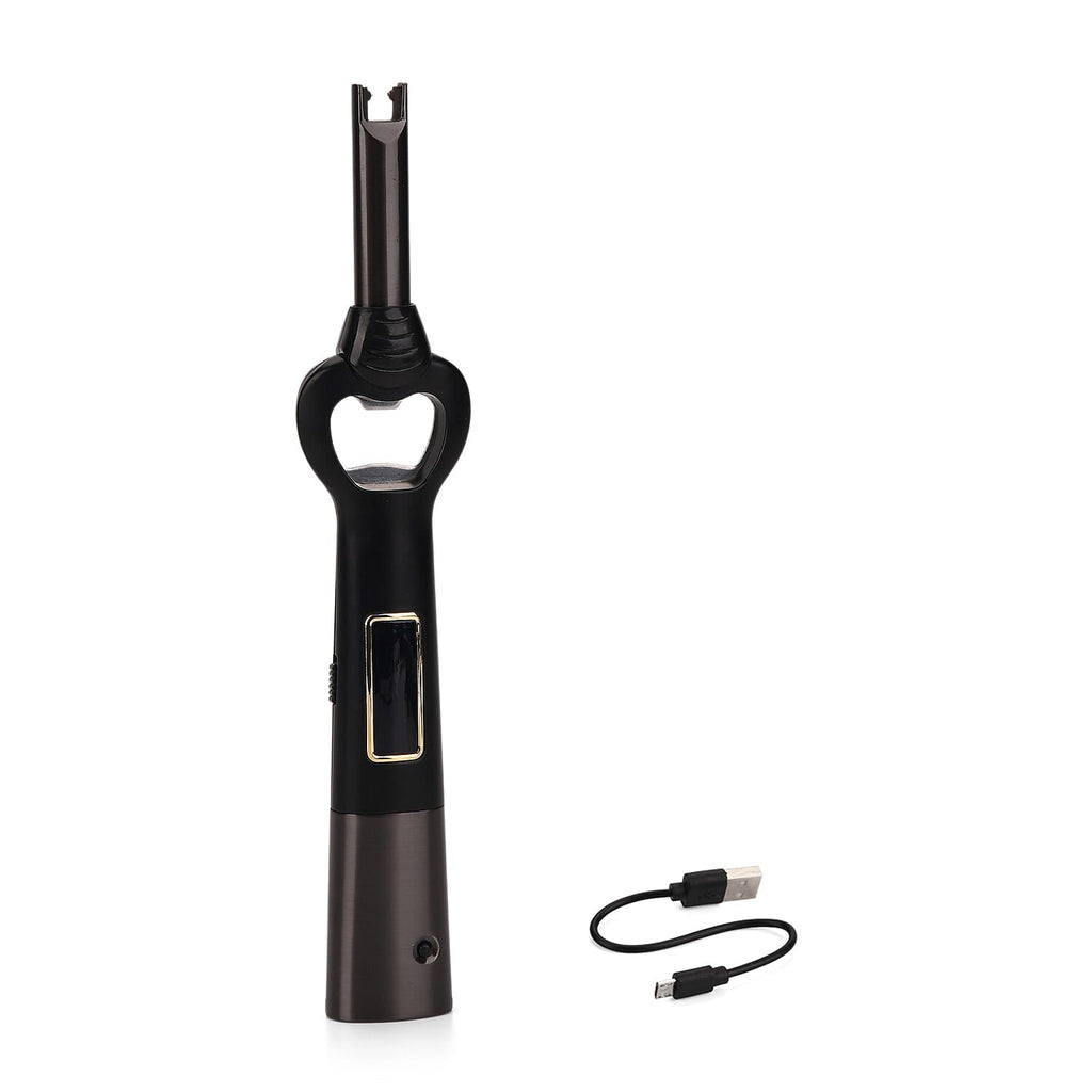 2-in-1 Electronic Lighter and Bottle Opener with Display - Black
