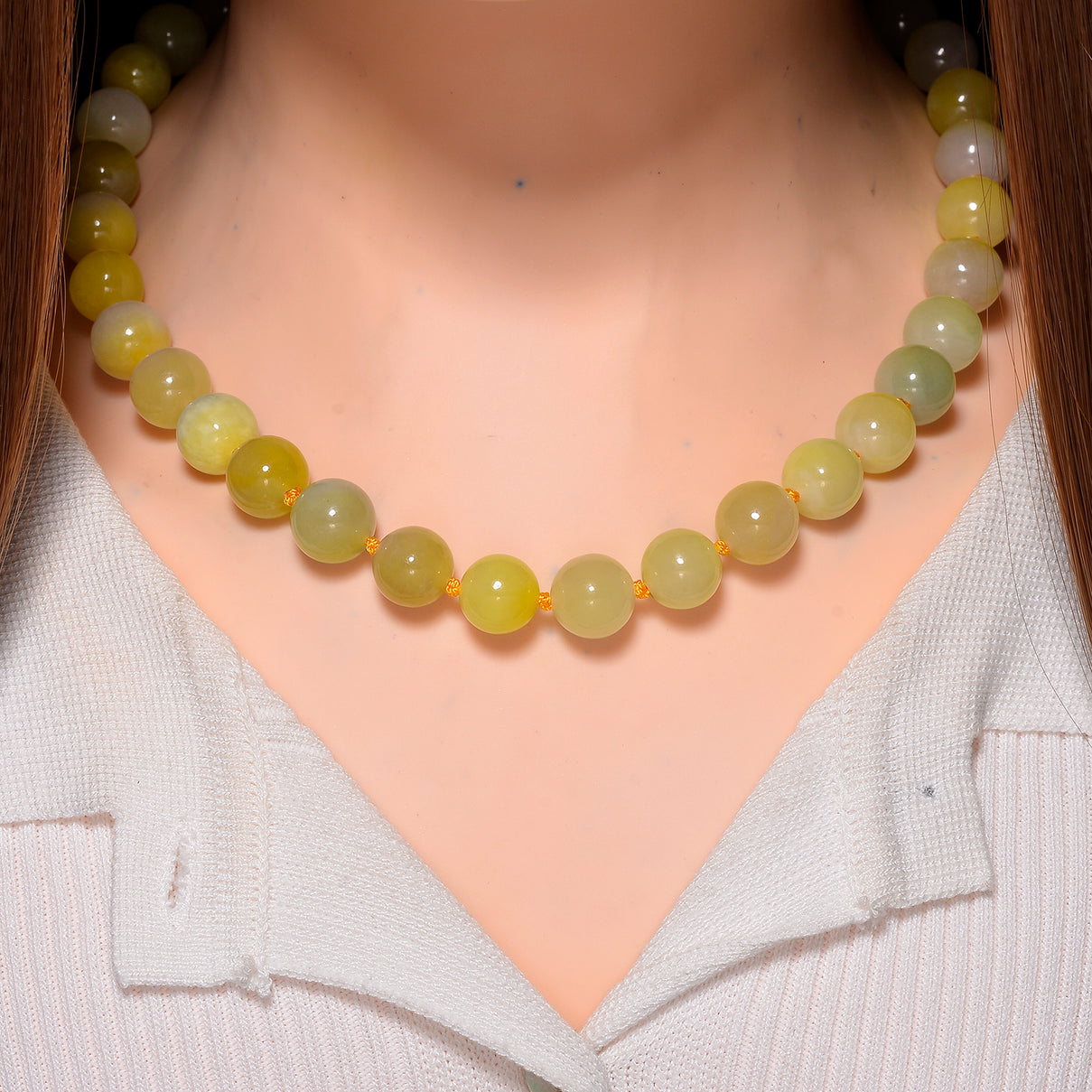 Bi - Color Jade Necklace (Size - 20) in Yellow Gold Plating Sterling Silver 510.00 Ct. 8204430 2