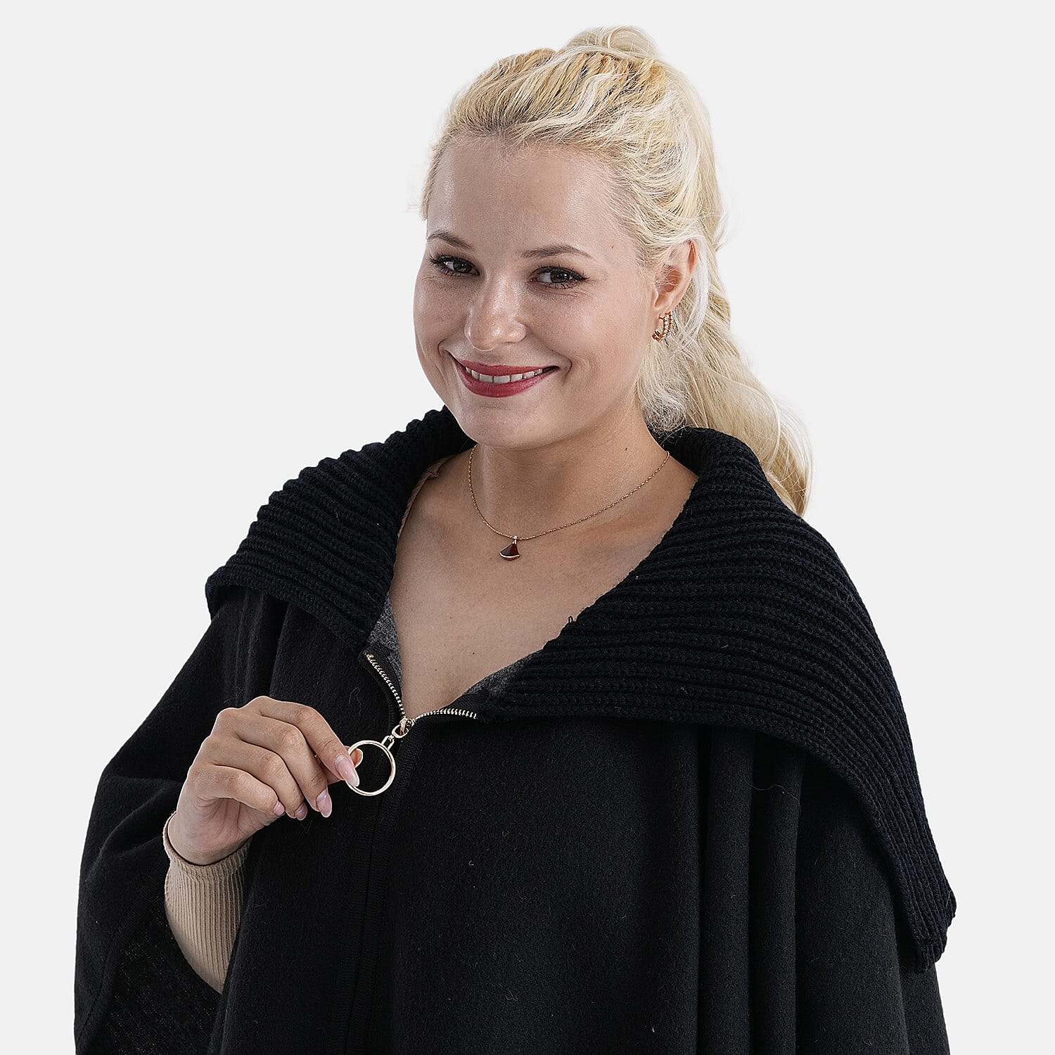 La Marey Zippered Poncho (One Size) - Black 8204602 4