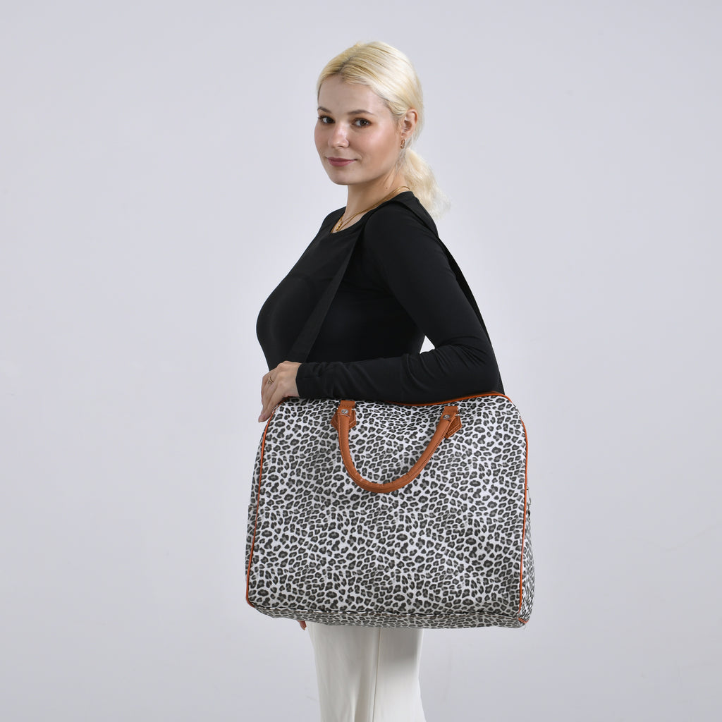 Leopard Pattern Tote Bag with Handle Drop & Detachable Shoulder Strap - Grey_8205022_1