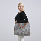 Leopard Pattern Tote Bag with Handle Drop & Detachable Shoulder Strap - Grey_8205022_1