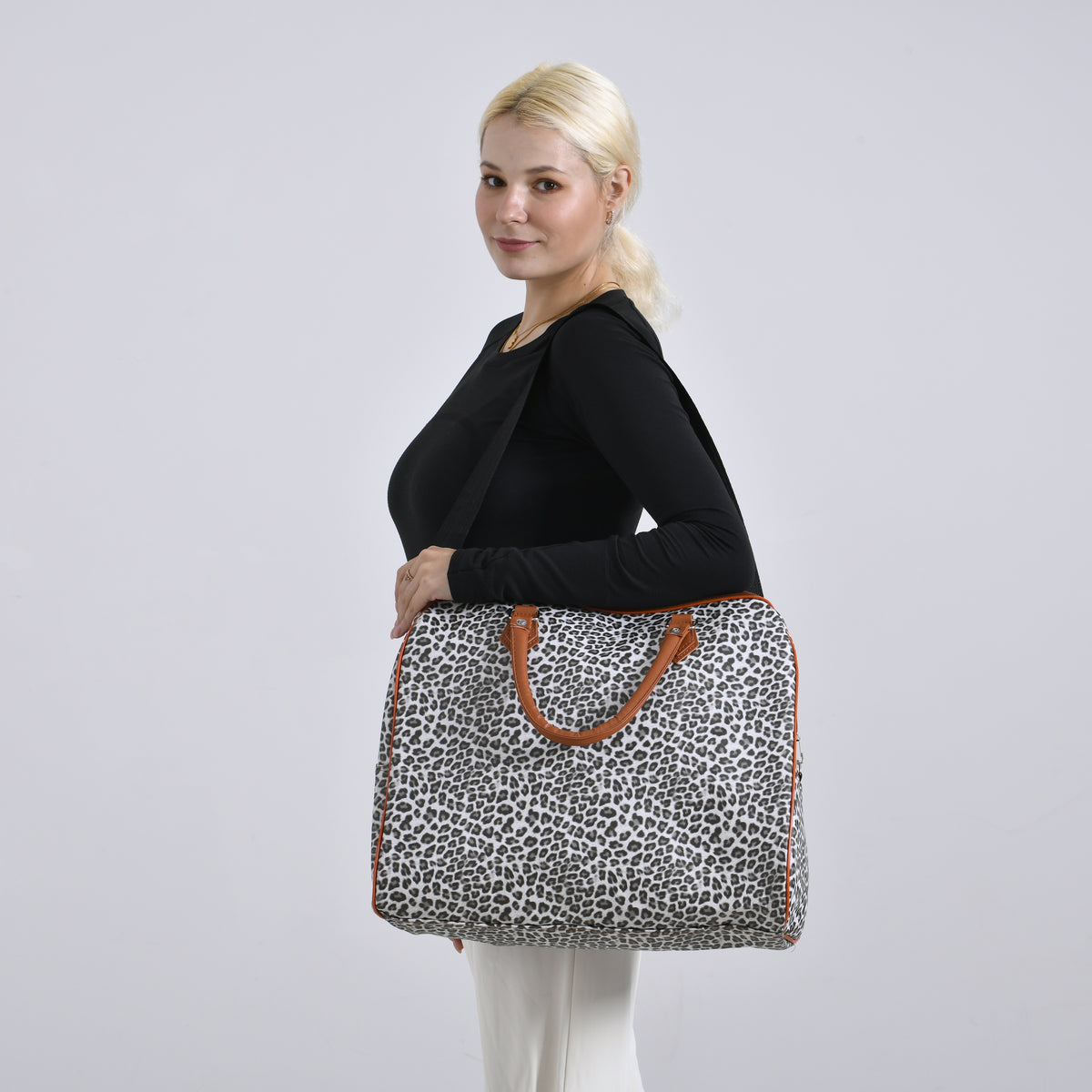 Leopard Pattern Tote Bag with Handle Drop &amp; Detachable Shoulder Strap - Grey 8205022 2