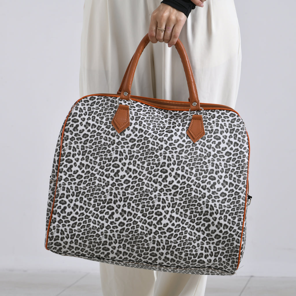 Leopard Pattern Tote Bag with Handle Drop & Detachable Shoulder Strap - Grey_8205022_2