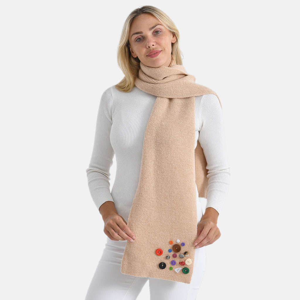 Designer Closeout Deal - Scarf with Colourful Button Accents - Cream_8205065_3