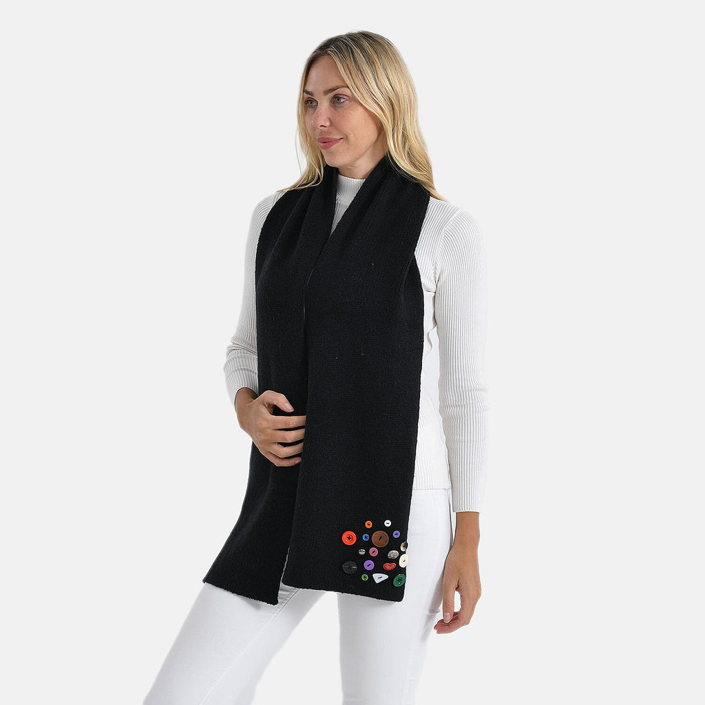 Designer Closeout Deal - Scarf with Colourful Button Accents - Black_8205066_1