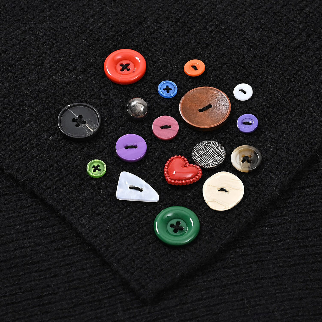 Designer Closeout Deal - Scarf with Colourful Button Accents - Black_8205066_4