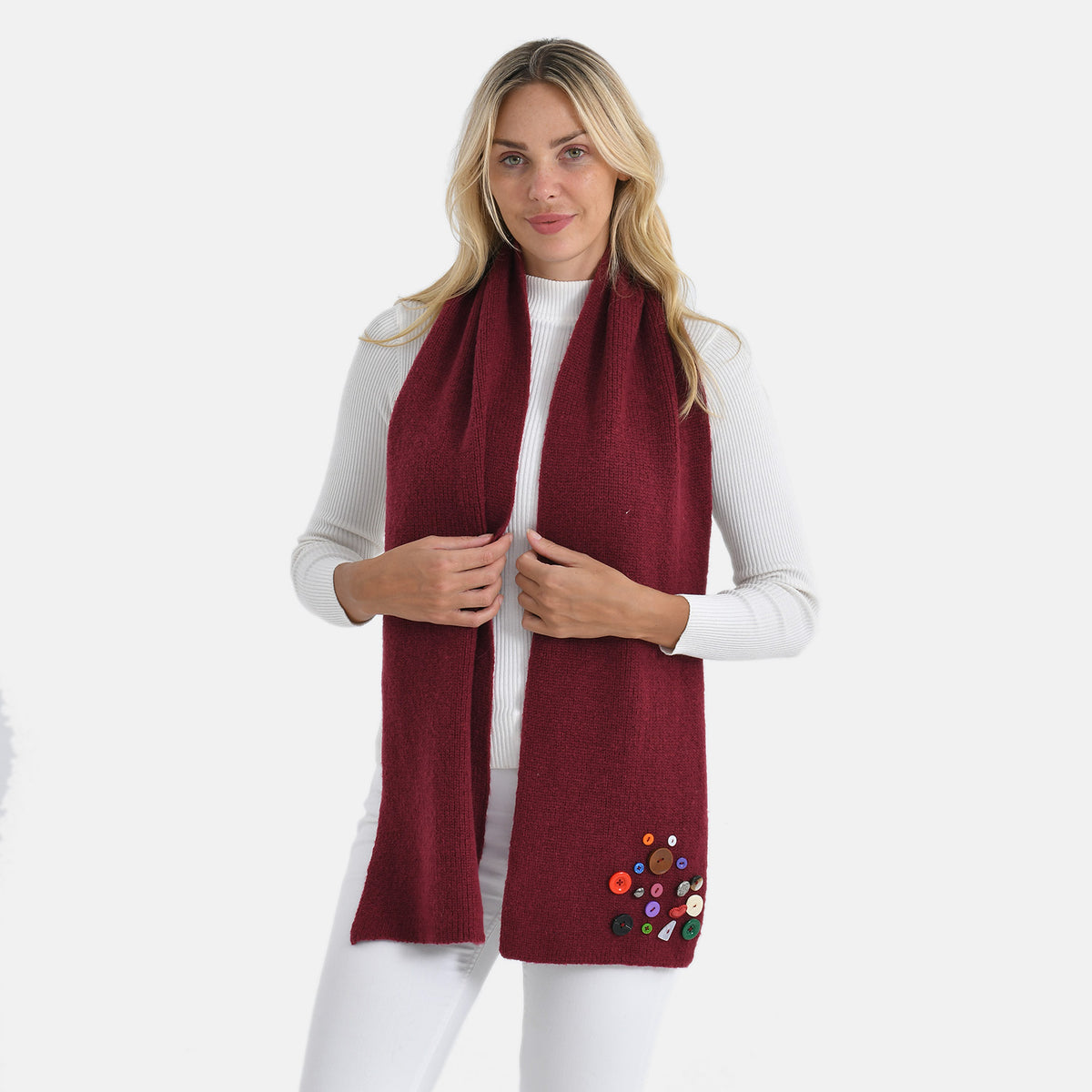 Designer Closeout Deal - Scarf with Colourful Button Accents - Burgundy 8205067 2