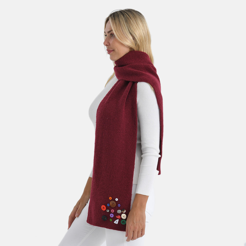 Designer Closeout Deal - Scarf with Colourful Button Accents - Burgundy_8205067_2