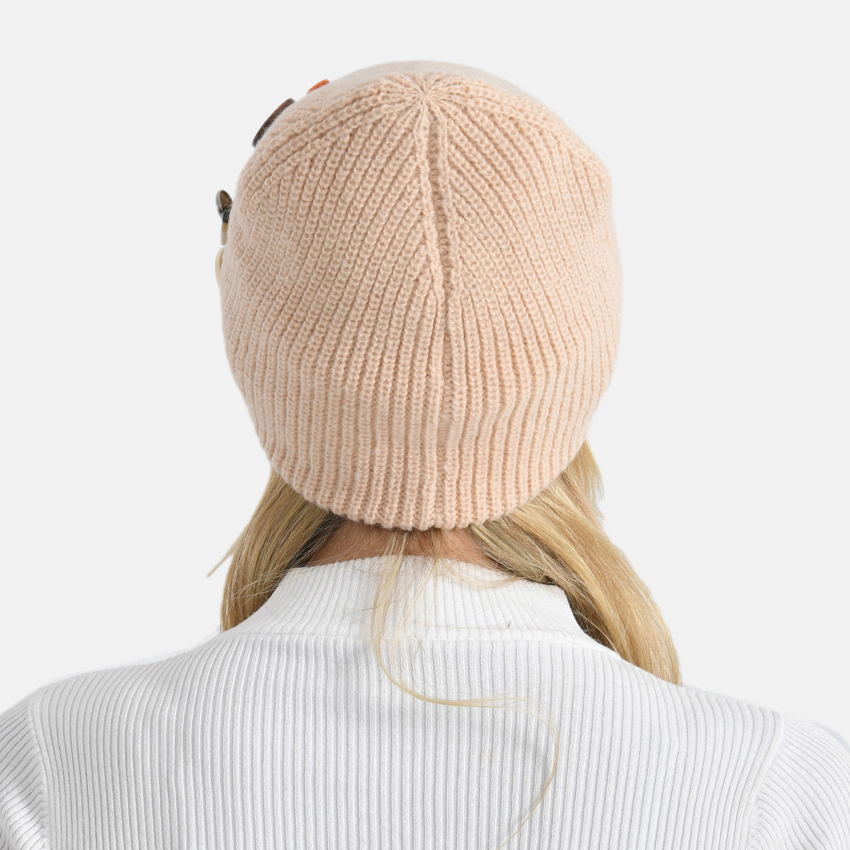 Designer Closeout Deal - Beanie Hat &amp; Fingerless Glove Set with Colourful Button Accents - Beige V32513043 4