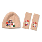 Designer Closeout Deal - Beanie Hat & Fingerless Glove Set with Colourful Button Accents - Beige_8205083_4