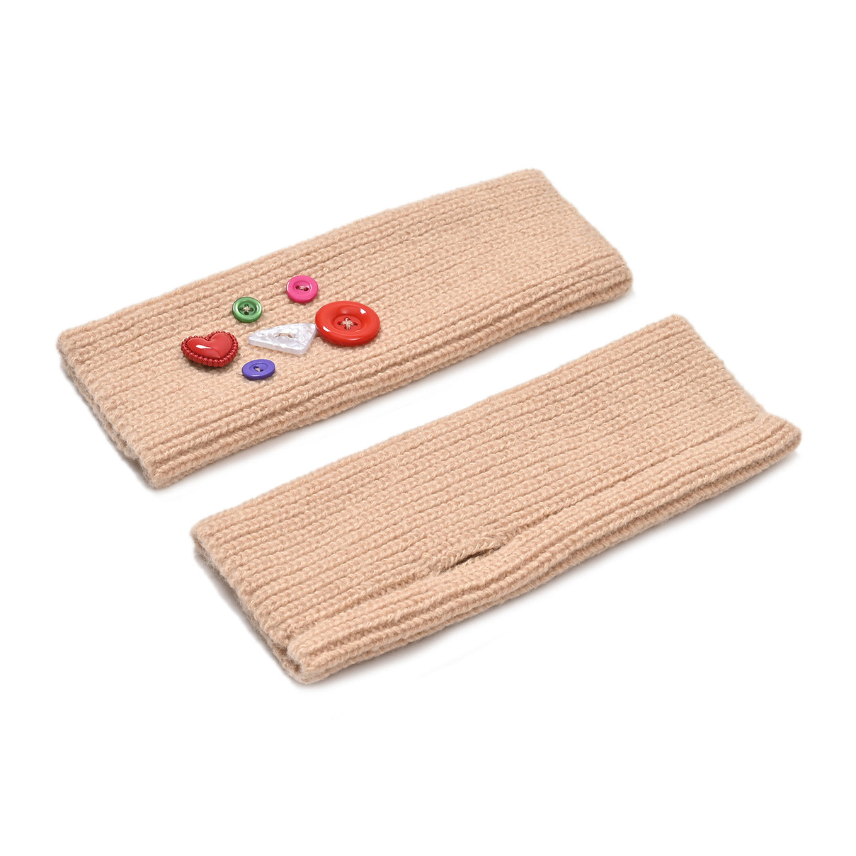Designer Closeout Deal - Beanie Hat &amp; Fingerless Glove Set with Colourful Button Accents - Beige V32513043 6