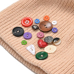 Designer Closeout Deal - Beanie Hat & Fingerless Glove Set with Colourful Button Accents - Beige_8205083_6