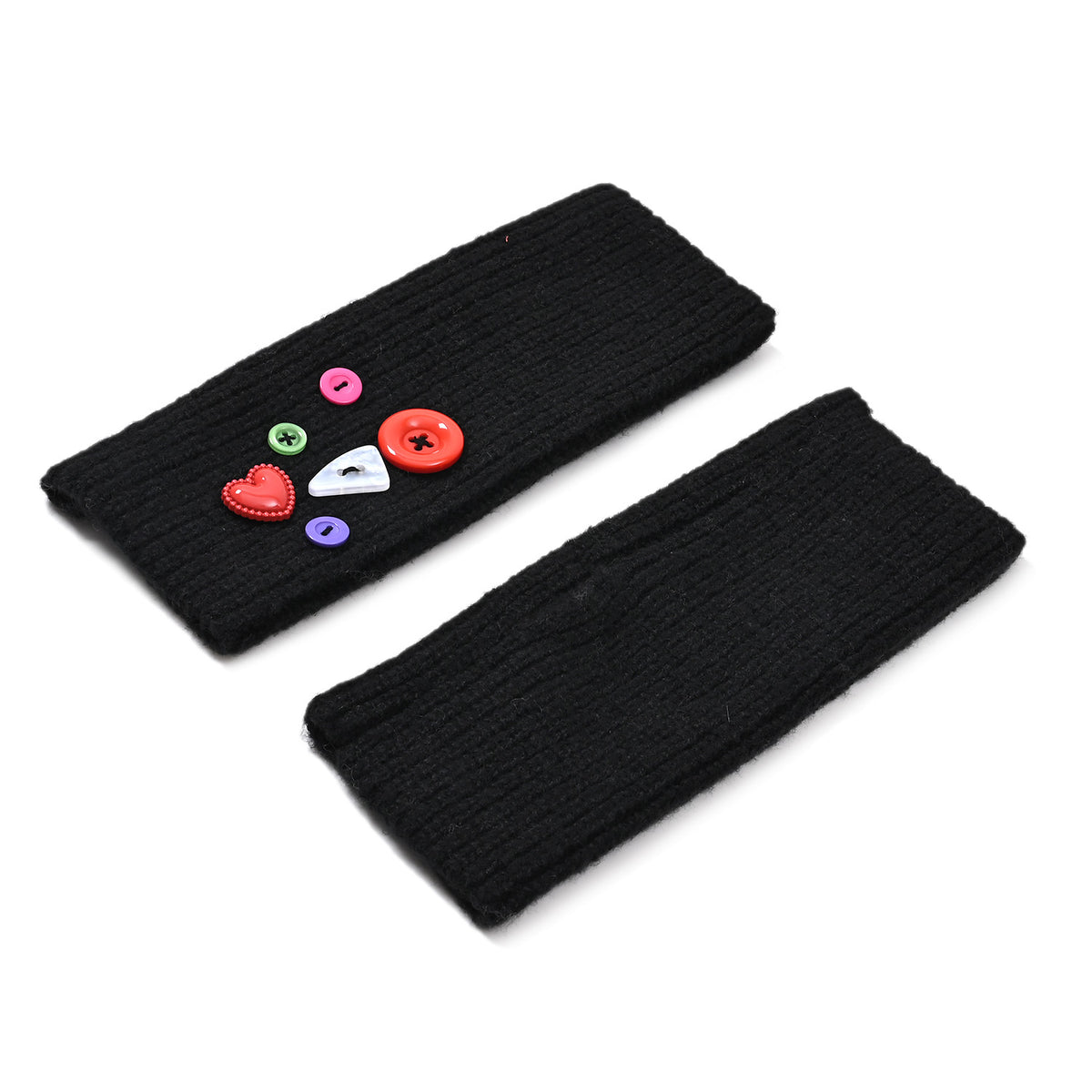 Designer Closeout Deal - Beanie Hat &amp; Fingerless Glove Set with Colourful Button Accents - Black V32513581 6