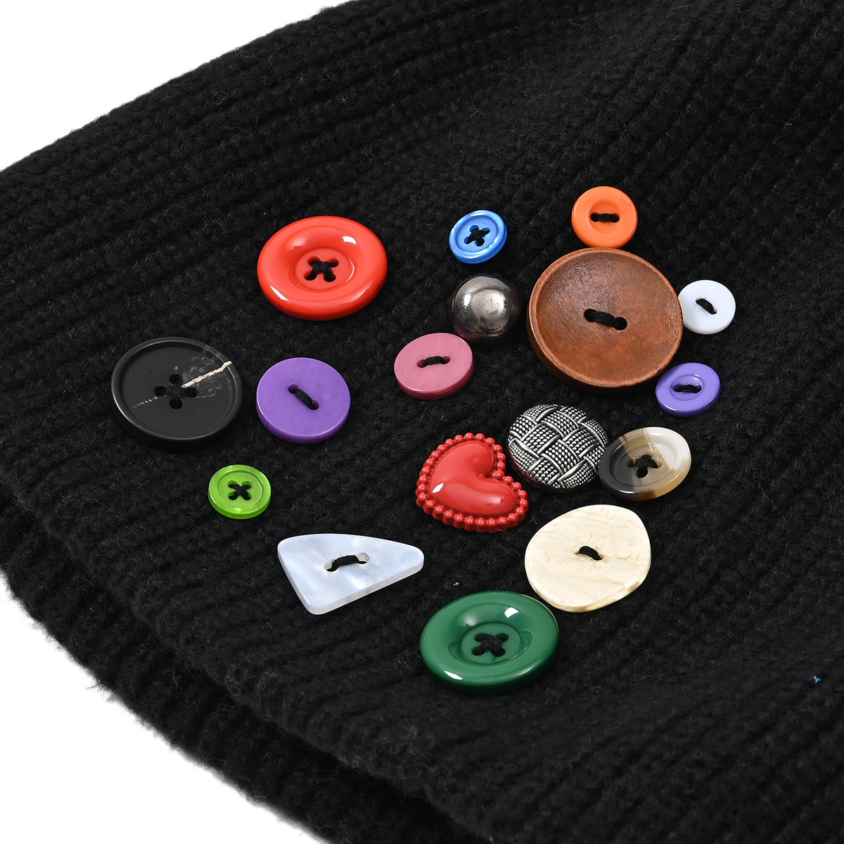 Designer Closeout Deal - Beanie Hat &amp; Fingerless Glove Set with Colourful Button Accents - Black V32513581 7