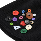 Designer Closeout Deal - Beanie Hat & Fingerless Glove Set with Colourful Button Accents - Black_8205084_6