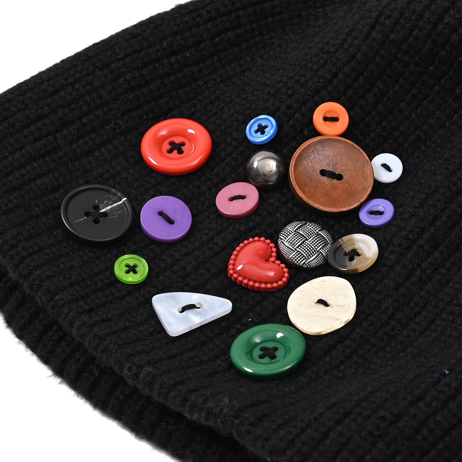 Designer Closeout Deal - Beanie Hat &amp; Fingerless Glove Set with Colourful Button Accents - Black V32513581 7