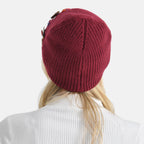 Designer Closeout Deal - Beanie Hat & Fingerless Glove Set with Colourful Button Accents - Burgundy_8205085_3