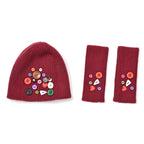 Designer Closeout Deal - Beanie Hat & Fingerless Glove Set with Colourful Button Accents - Burgundy_8205085_4