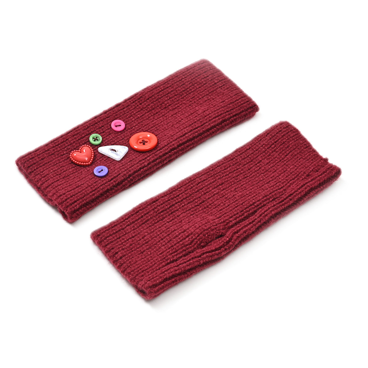 Designer Closeout Deal - Beanie Hat &amp; Fingerless Glove Set with Colourful Button Accents - Burgundy V32526921 5