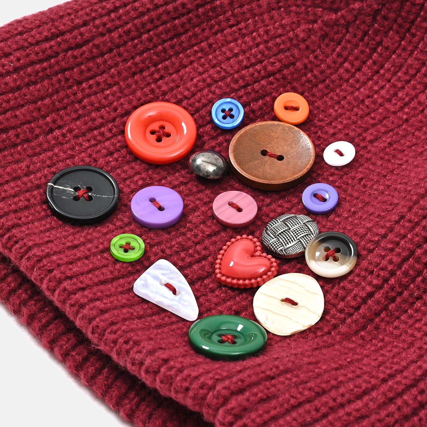 Designer Closeout Deal - Beanie Hat &amp; Fingerless Glove Set with Colourful Button Accents - Burgundy V32526921 6