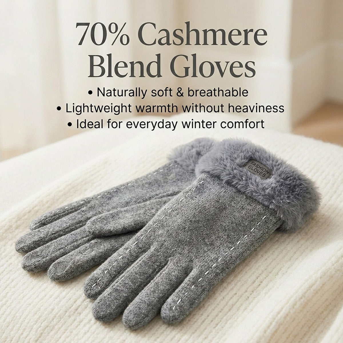 70 % Cashmere Blend Gloves with Ultra Soft Faux Fur Cuff (One Size) with Touch Screen Tech 8206515 2