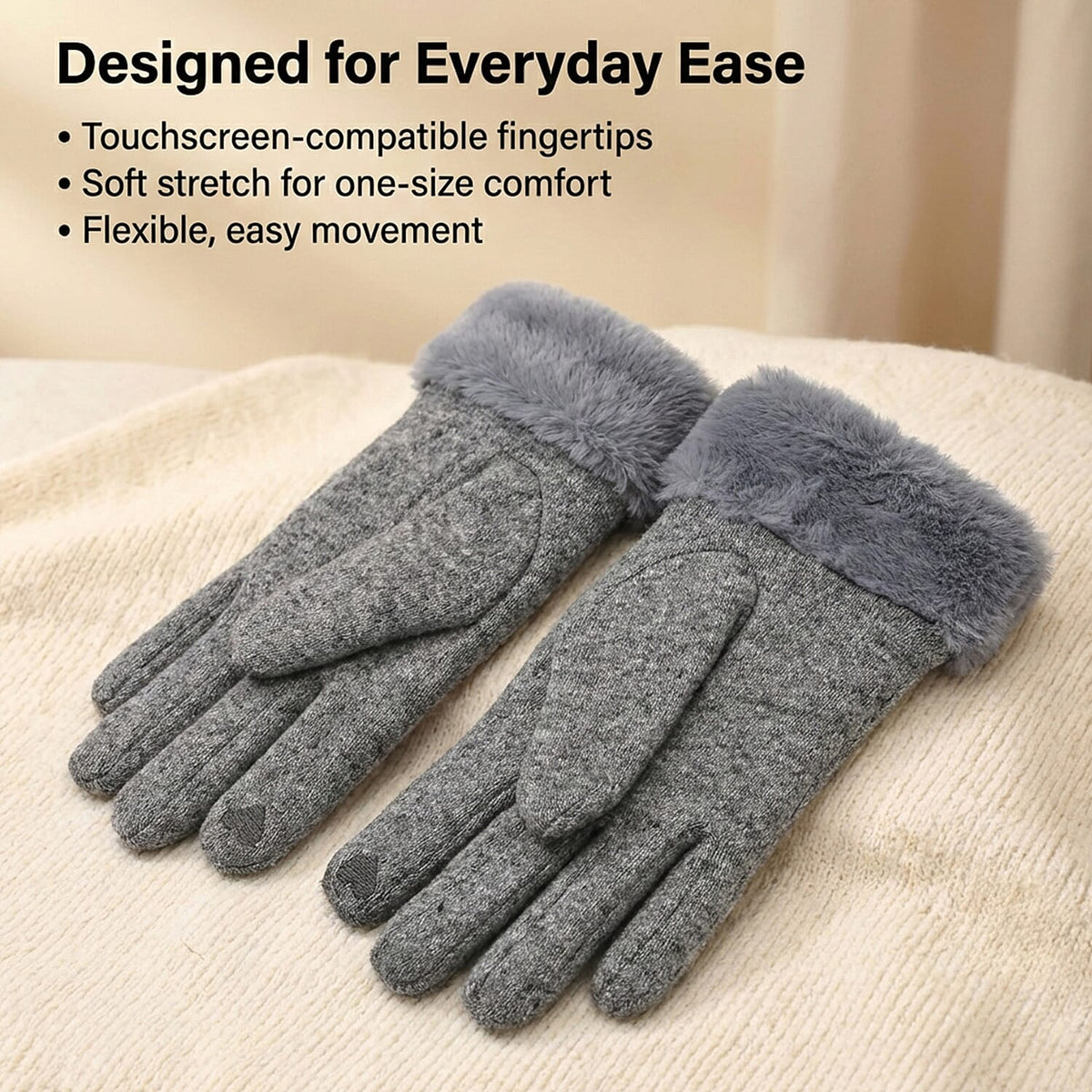 70 % Cashmere Blend Gloves with Ultra Soft Faux Fur Cuff (One Size) with Touch Screen Tech 8206515 3
