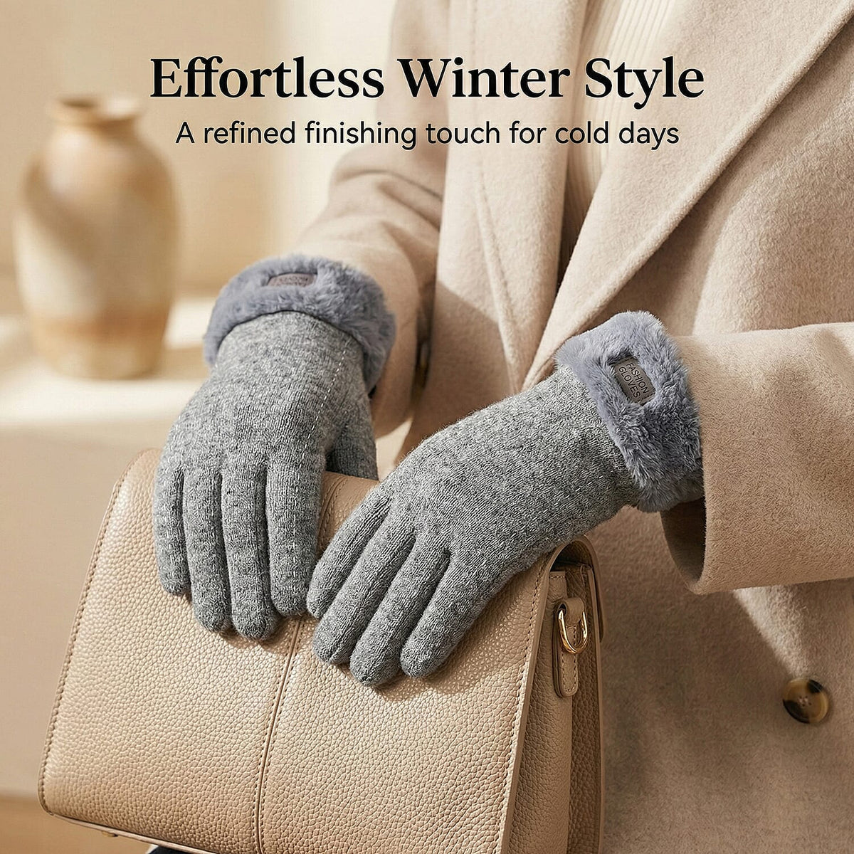 70 % Cashmere Blend Gloves with Ultra Soft Faux Fur Cuff (One Size) with Touch Screen Tech 8206515 4