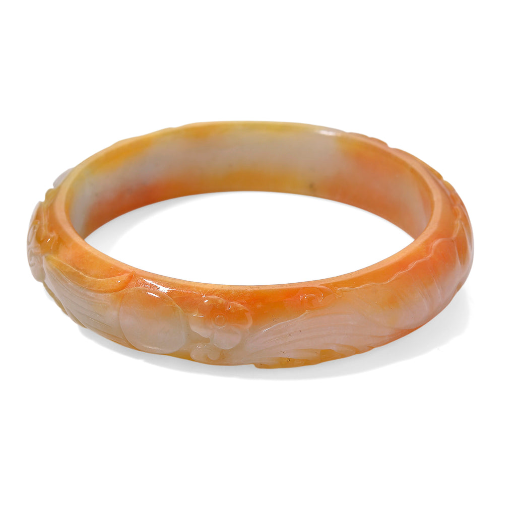 Extremely Rare - Bi Colour White & Honey Jadeite Hand Carved Bangle (Size 7.5) 220.00 Ct._8206891_2
