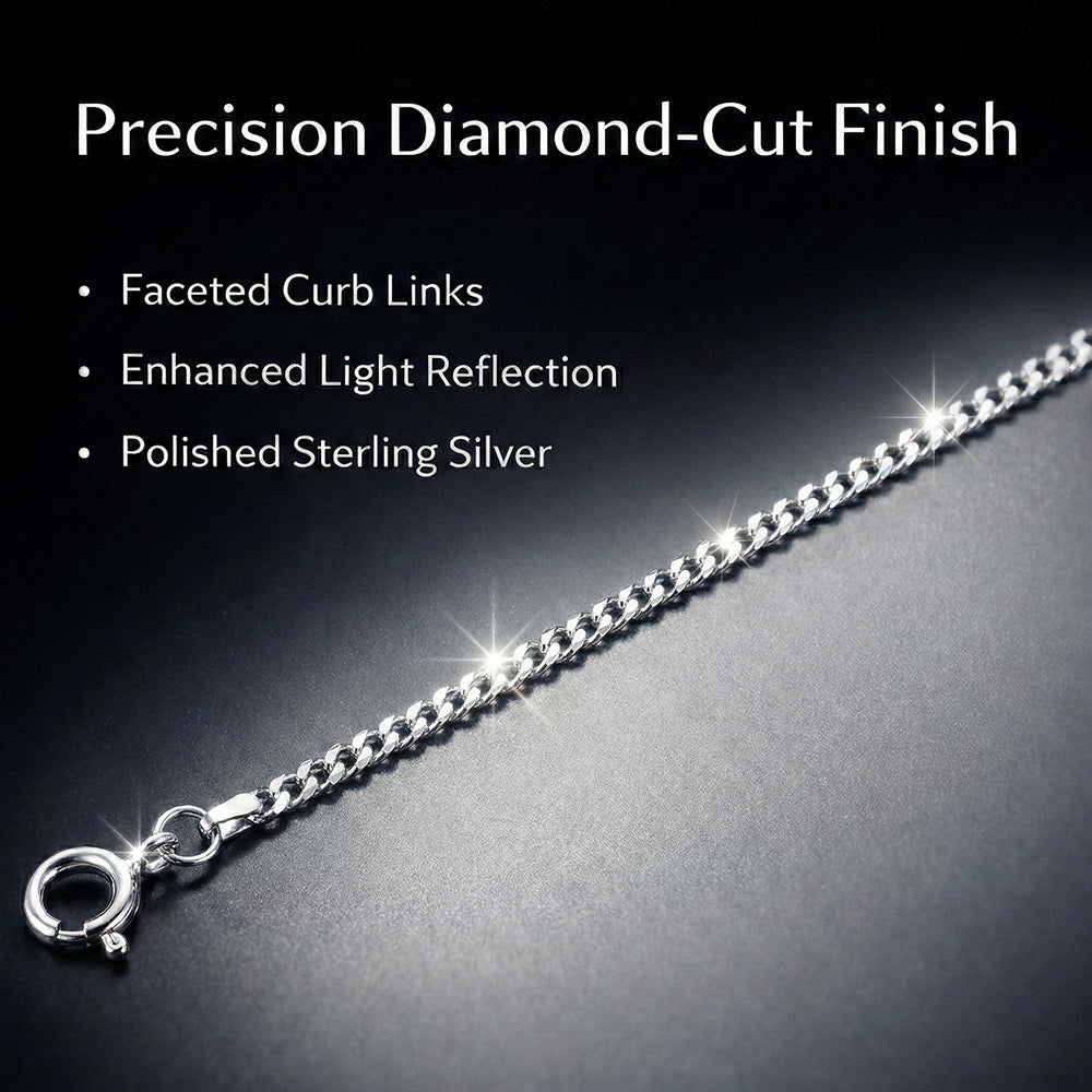 Sterling Silver Diamond Cut Curb Chain (Size 16) with Spring Ring Clasp_8207320_6