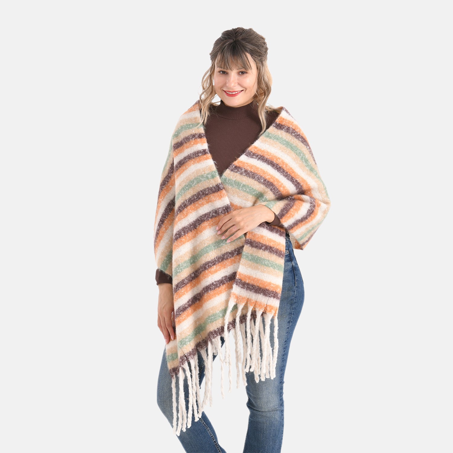 Striped Soft Touch Large Shawl with Tassel 8207825 0