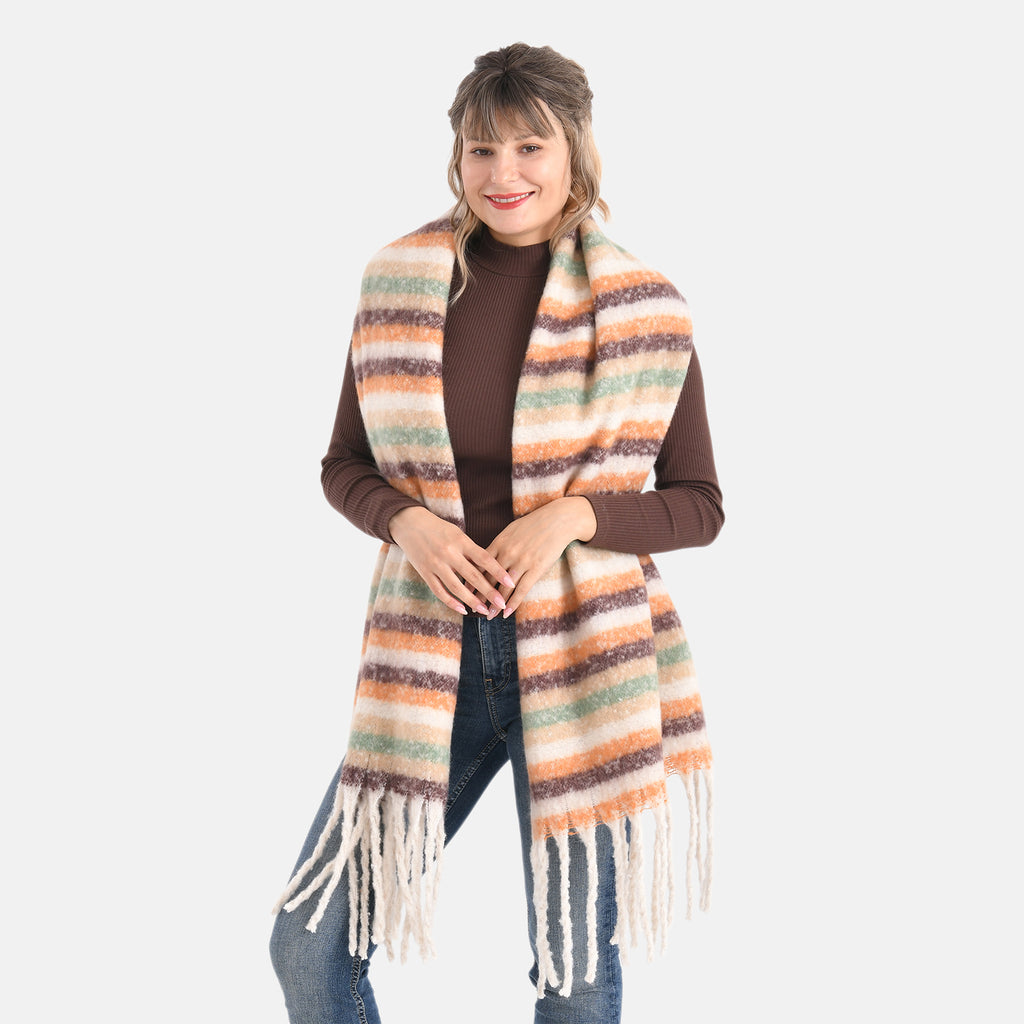 Soft Touch Large Shawl with Tassel (180 x 50 cm) - Beige & Multicolour_8207825_1