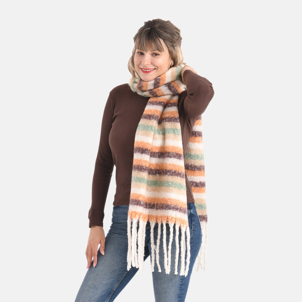 Striped Soft Touch Large Shawl with Tassel 8207825 3