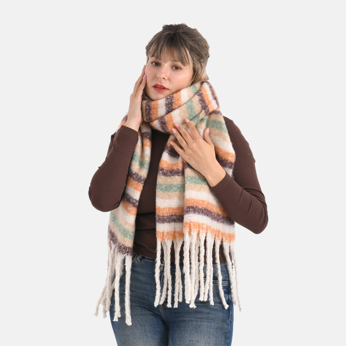 Striped Soft Touch Large Shawl with Tassel 8207825 4