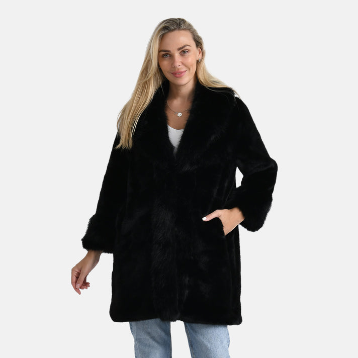 La Marey Women's Signature Faux Fur Longline Coat - Black 8207986 1