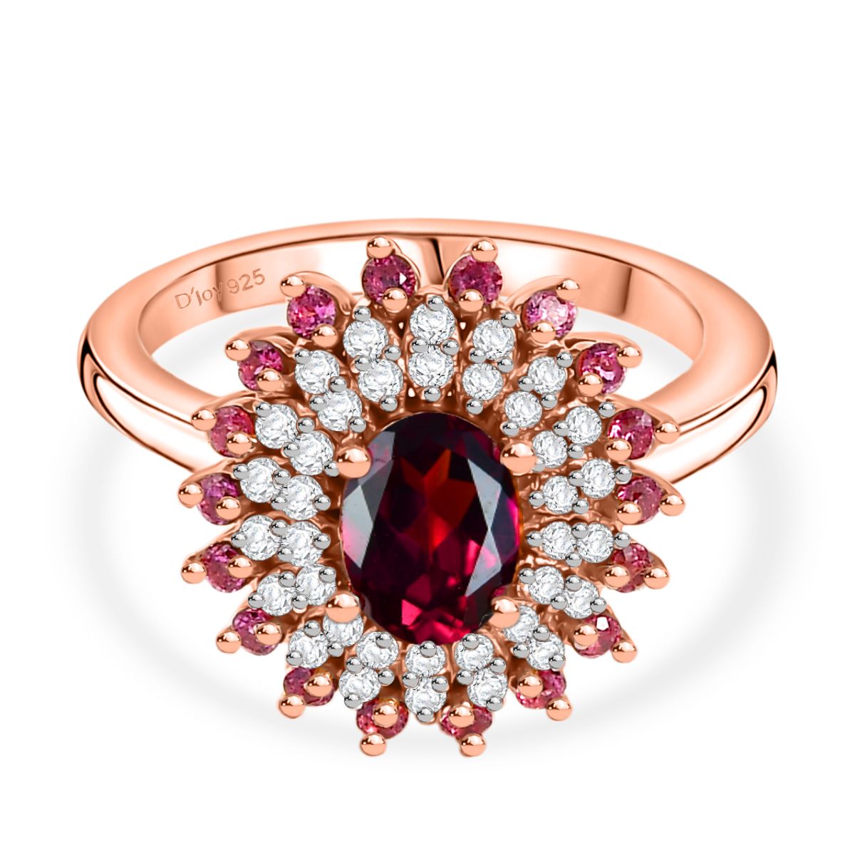D'Joy - Orissa Rhodolite Garnet &amp; White Zircon Floral Cluster Ring in 18K Vermeil Rose Gold Plated Sterling Silver 1.84 Ct. 8211516 0
