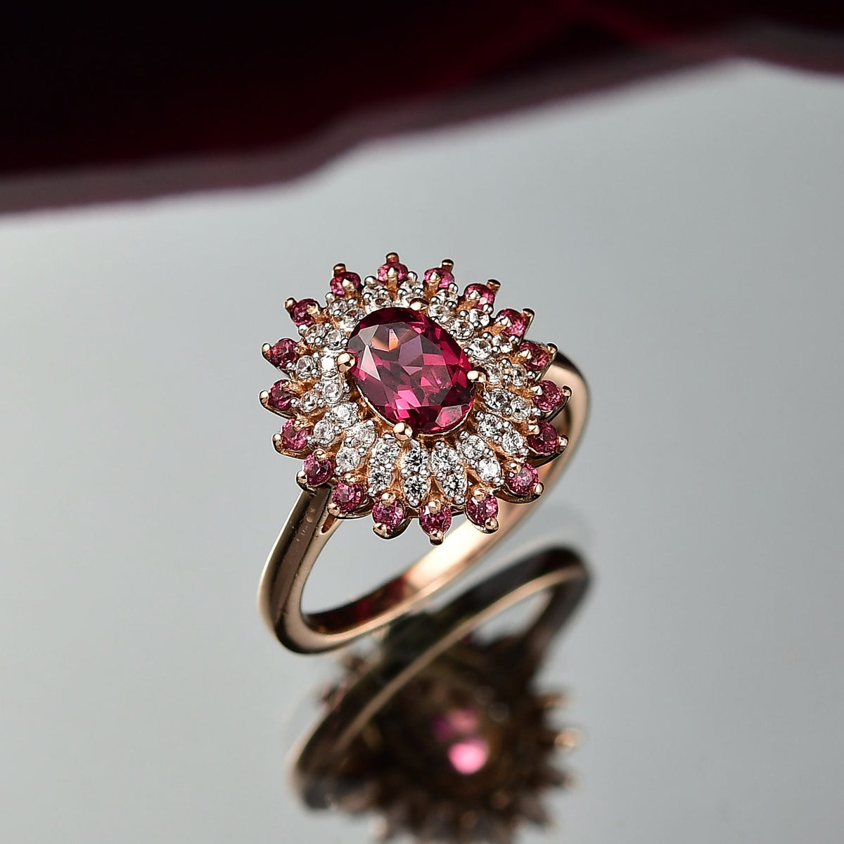D'Joy - Orissa Rhodolite Garnet &amp; White Zircon Floral Cluster Ring in 18K Vermeil Rose Gold Plated Sterling Silver 1.84 Ct. 8211516 2