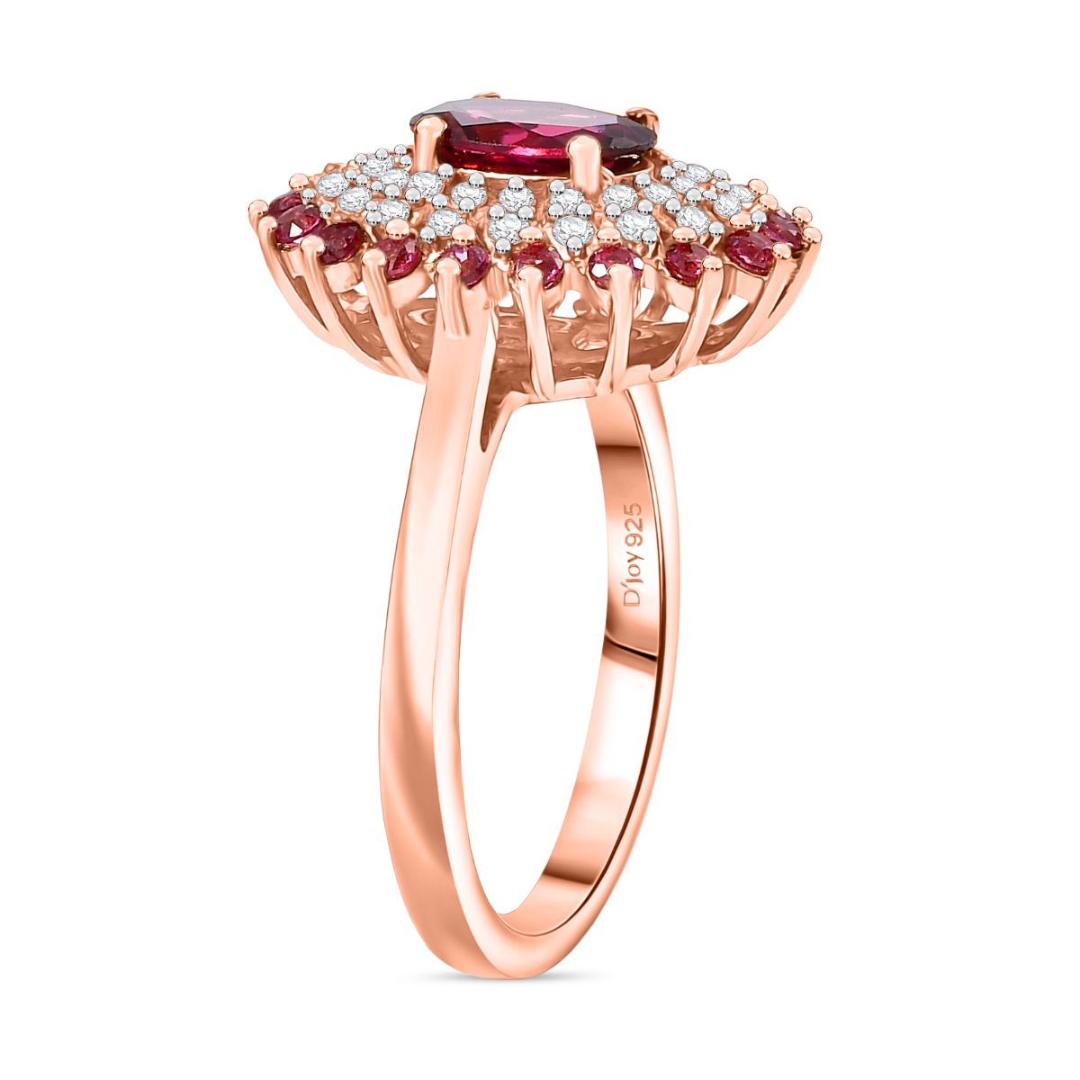 D'Joy - Orissa Rhodolite Garnet &amp; White Zircon Floral Cluster Ring in 18K Vermeil Rose Gold Plated Sterling Silver 1.84 Ct. 8211516 4