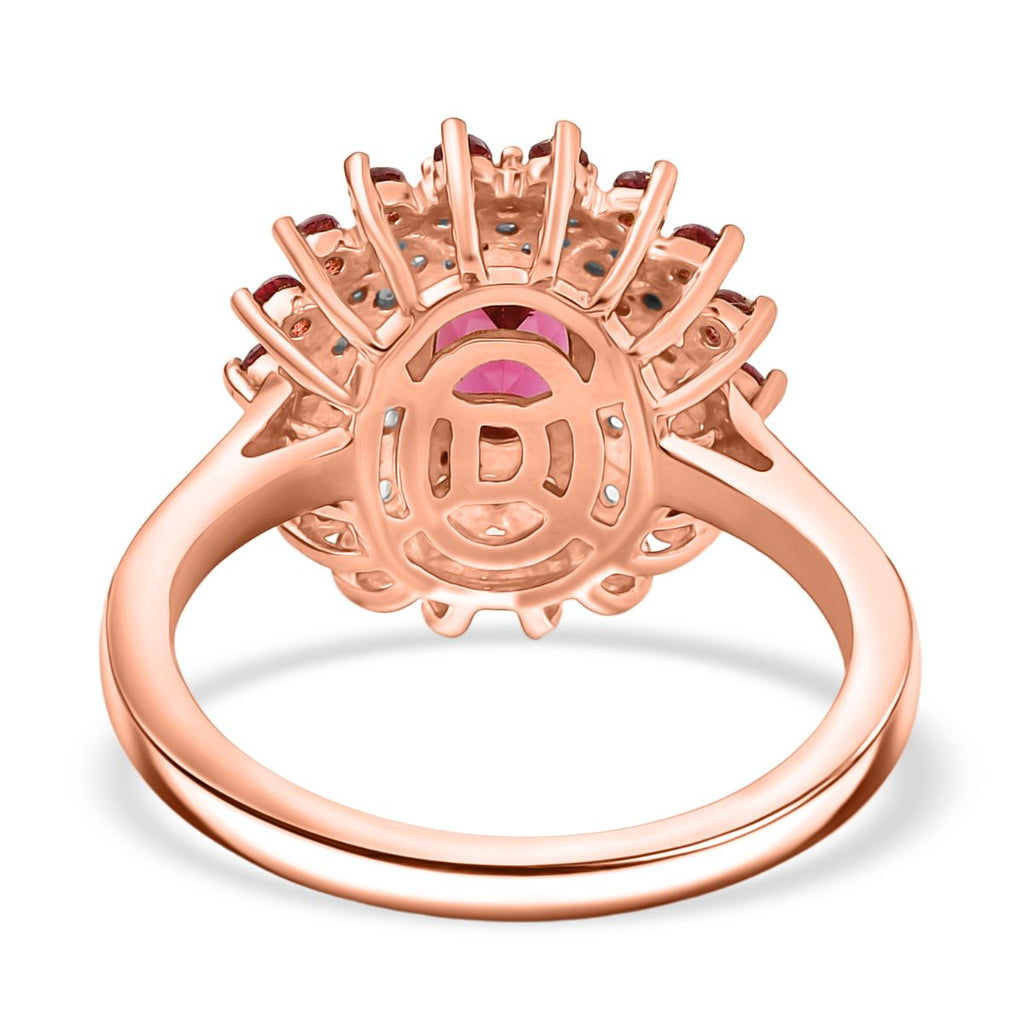 Royal Bali Collection - D'Joy Orissa Rhodolite Garnet & White Zircon Floral Cluster Ring in 18K Vermeil Rose Gold Plated Sterling Silver 1.84 Ct._8211516_4