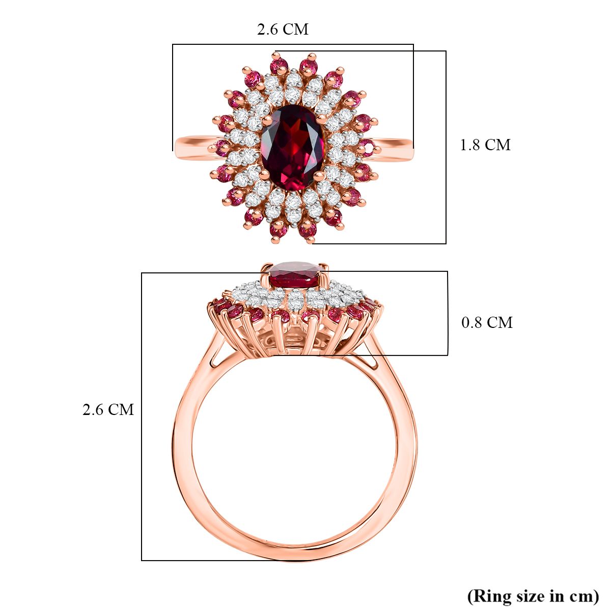 D'Joy - Orissa Rhodolite Garnet &amp; White Zircon Floral Cluster Ring in 18K Vermeil Rose Gold Plated Sterling Silver 1.84 Ct. 8211516 6