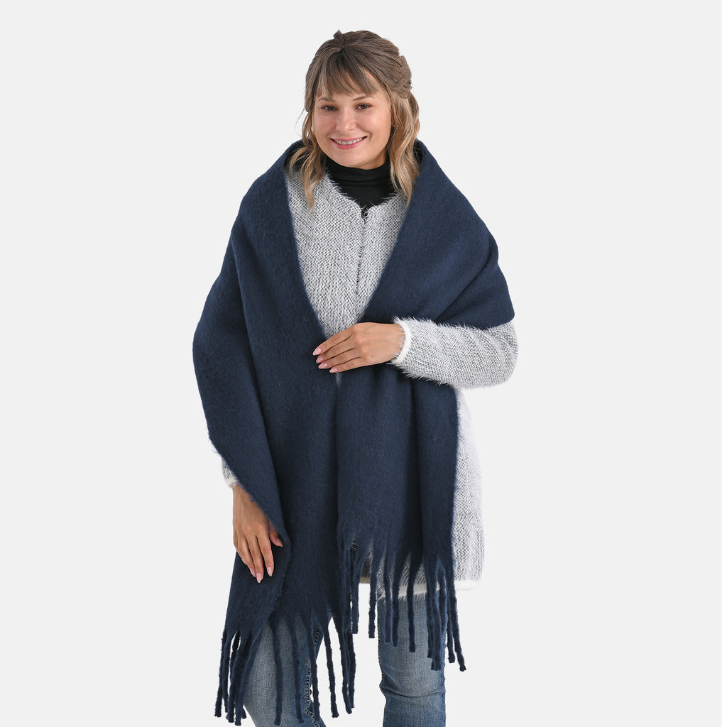 Soft Touch Large Tassle Scarf (190 x 40 cm) - Navy_8212299
