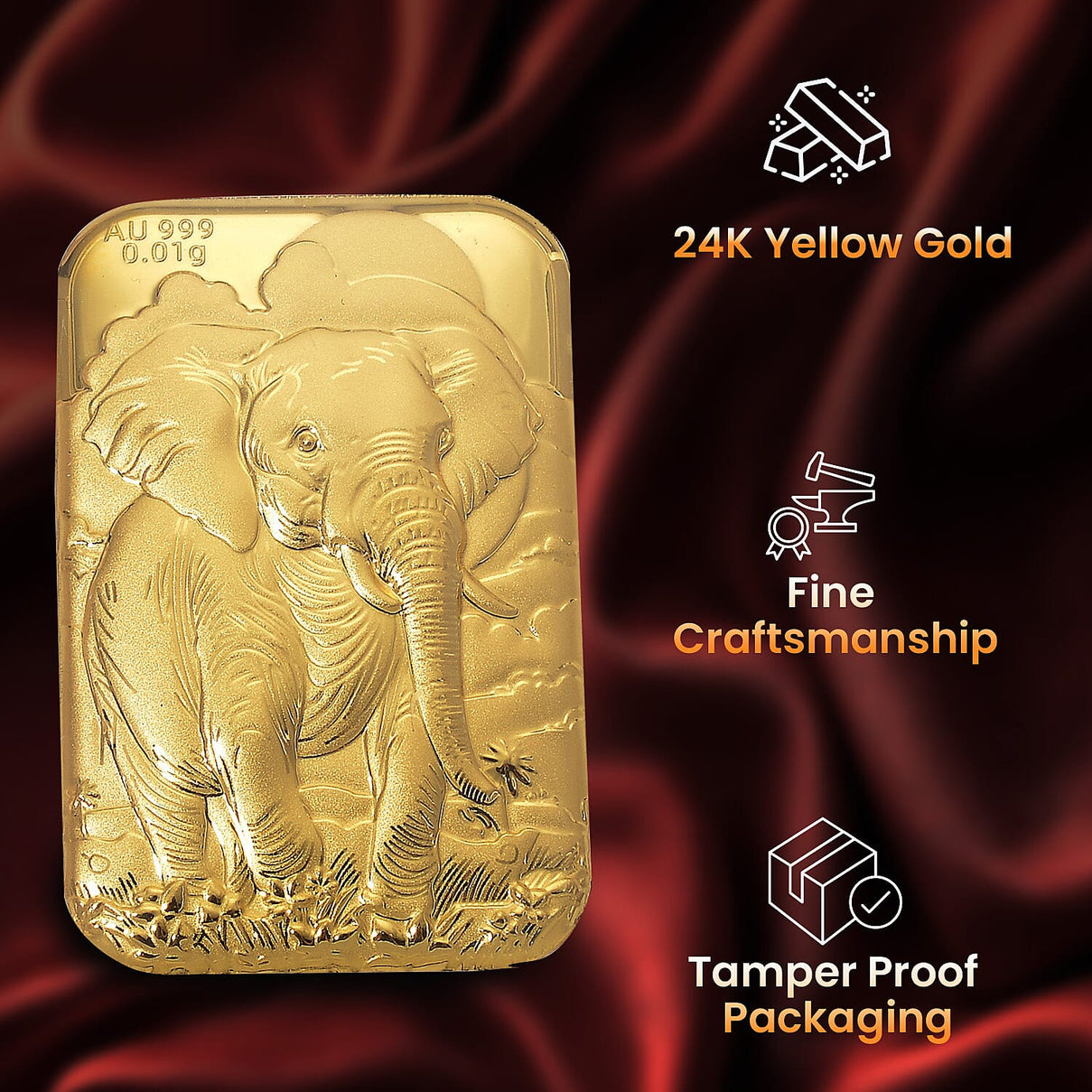 24K Yellow Gold (99.99% Purity) Elephant Embossed Collectable 8212753 4