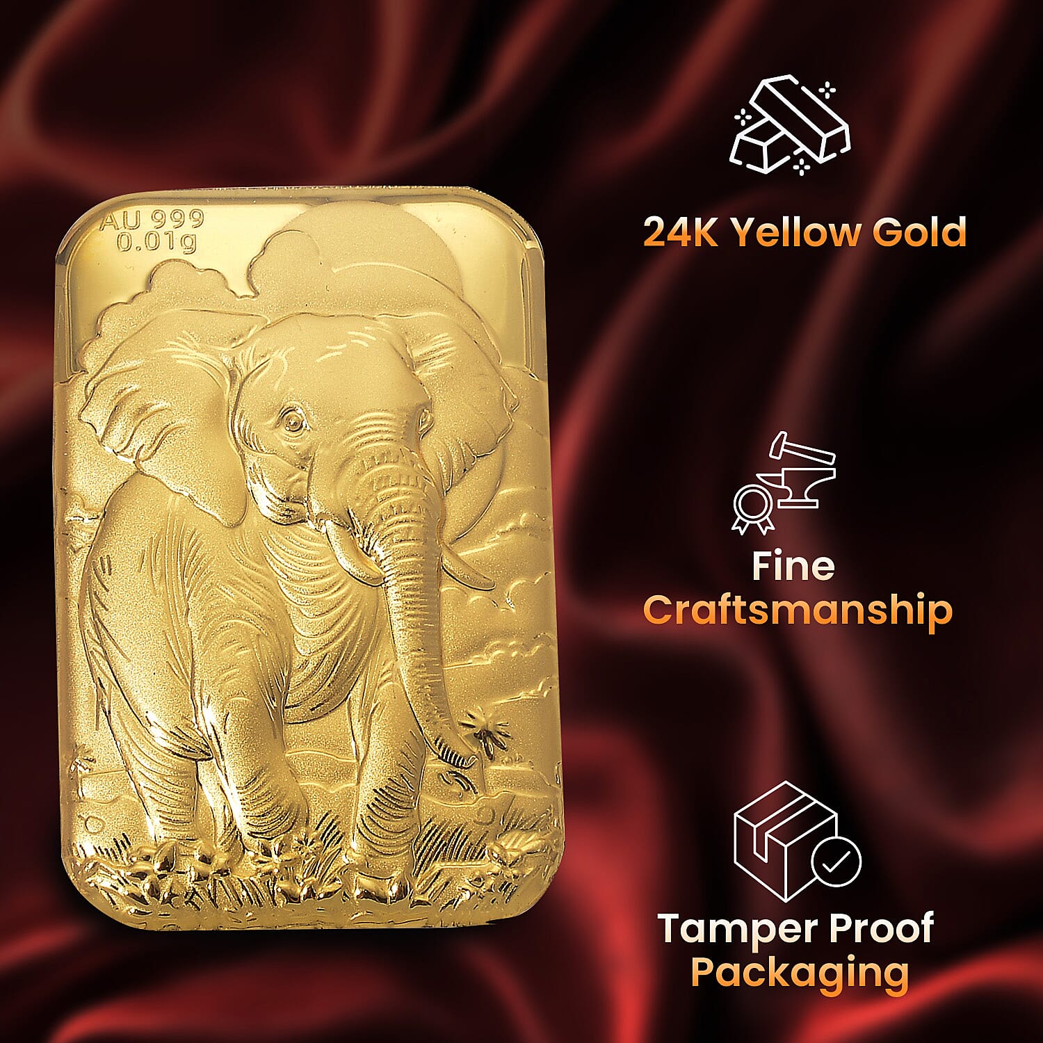 24K Yellow Gold (99.99% Purity) Elephant Embossed Collectable 8212753 4