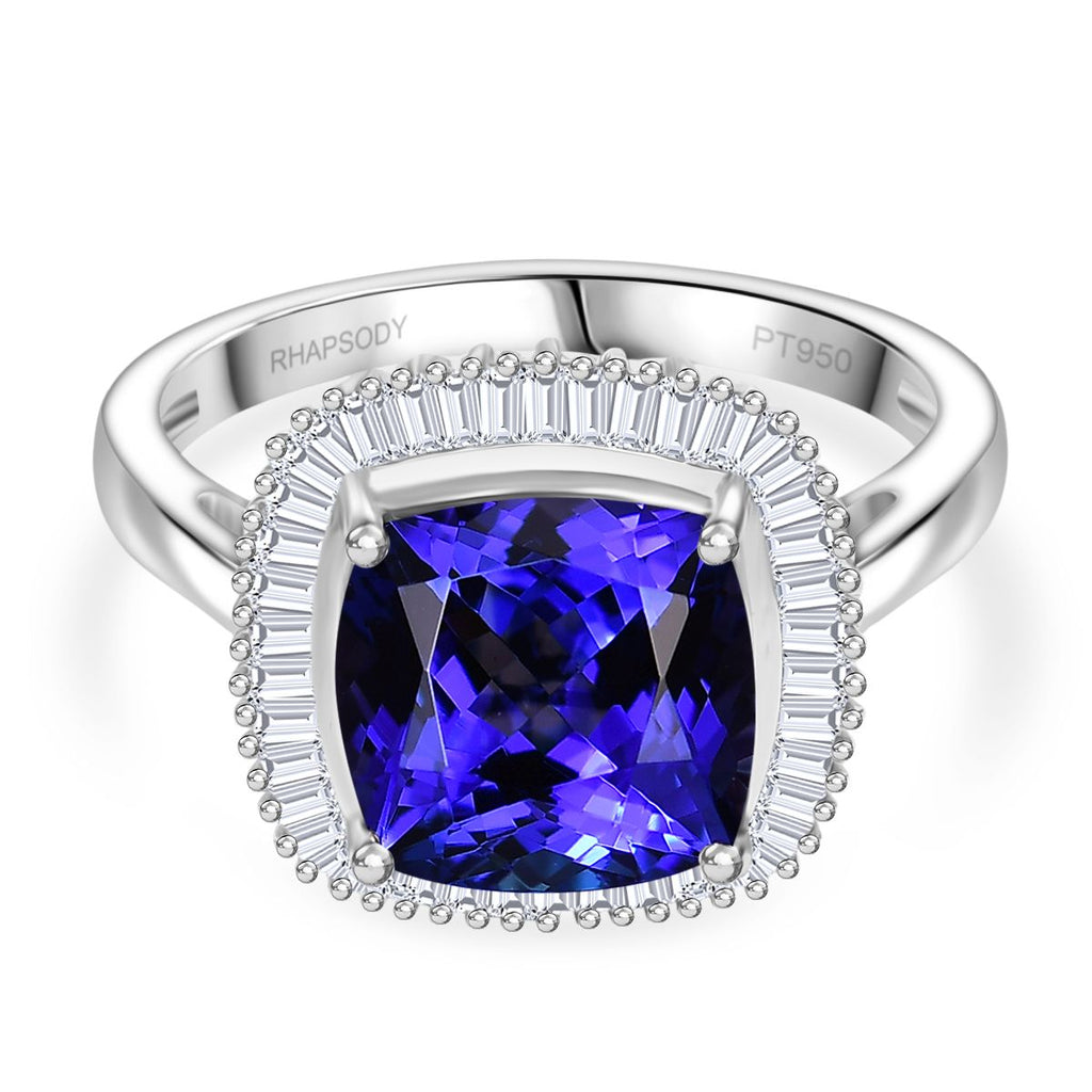 Rhapsody 950 Platinum AAAA Tanzanite & VS-E/F White Diamond Halo Ring 5.03 Ct, Platinum Wt. 6.70 Gms_8212894