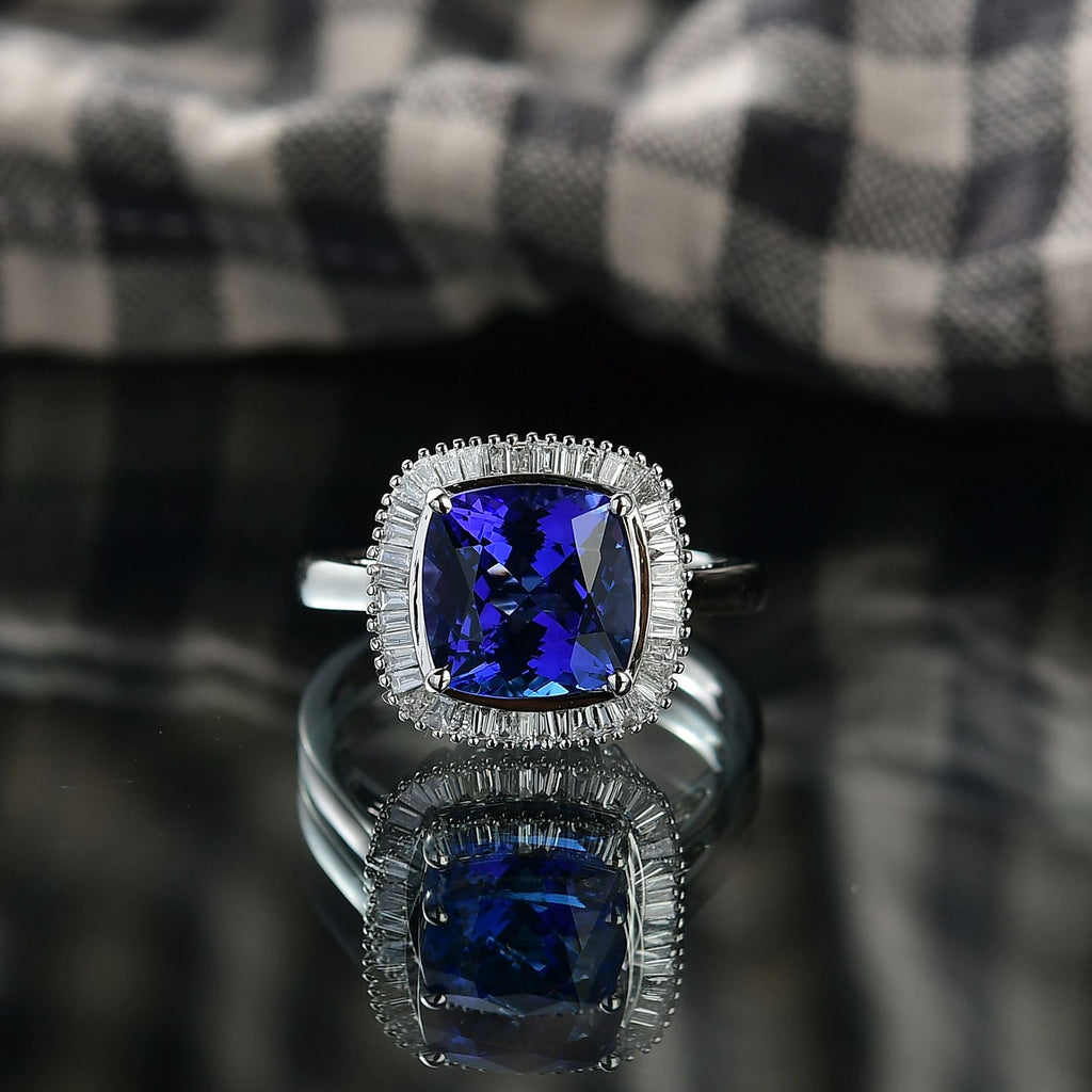 Rhapsody 950 Platinum AAAA Tanzanite & VS-E/F White Diamond Halo Ring 5.03 Ct, Platinum Wt. 6.70 Gms_8212894_1