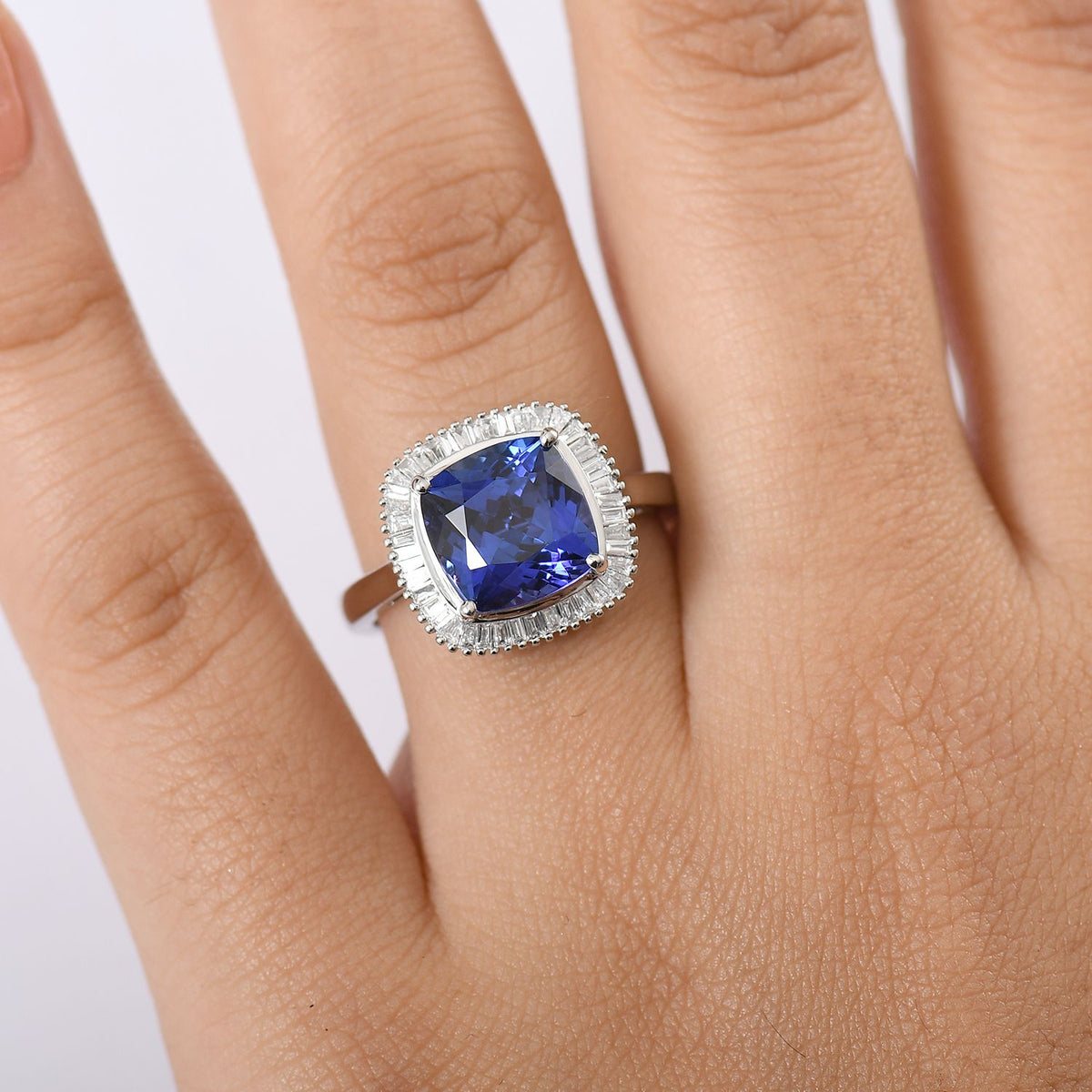 Rhapsody 950 Platinum AAAA Tanzanite &amp; VS-E/F White Diamond Halo Ring 5.03 Ct, Platinum Wt. 6.70 Gms 8212894 3