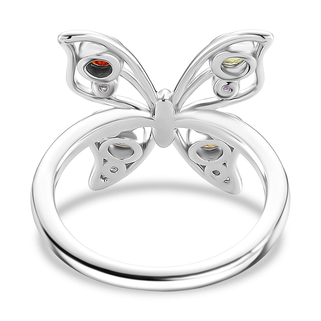 LucyQ Butterfly Collection - Red Garnet, African Amethyst & Multi Gemstones Cluster Butterfly Ring in Rhodium Overlay Sterling Silver_8213478_4
