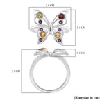LucyQ Butterfly Collection - Red Garnet, African Amethyst & Multi Gemstones Cluster Butterfly Ring in Rhodium Overlay Sterling Silver_8213478_5