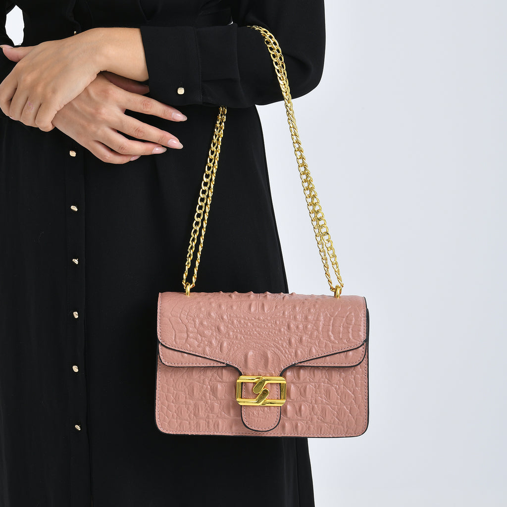 La Marey Genuine Leather Crossbody Bag with Chain Strap (120 cm)  - Pink_8214473_3